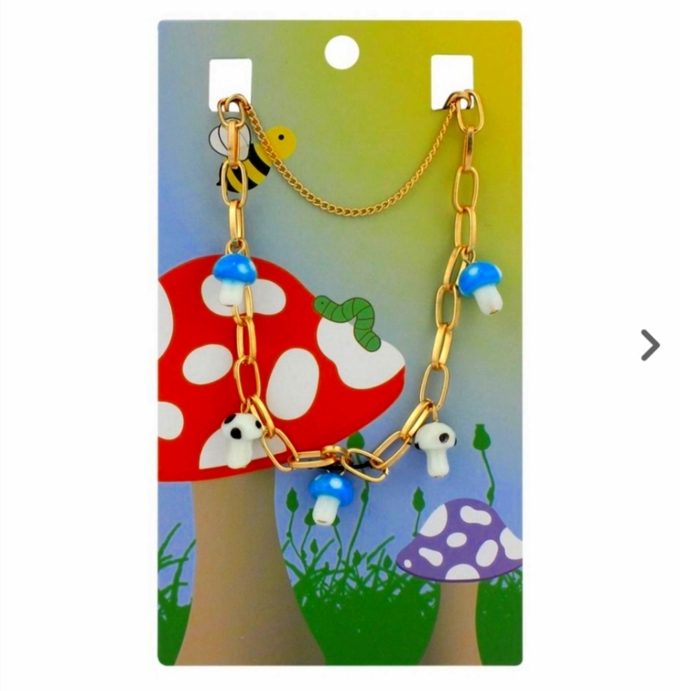 Blue & White Mushroom Multi Chain Necklace - Picture 1 of 3
